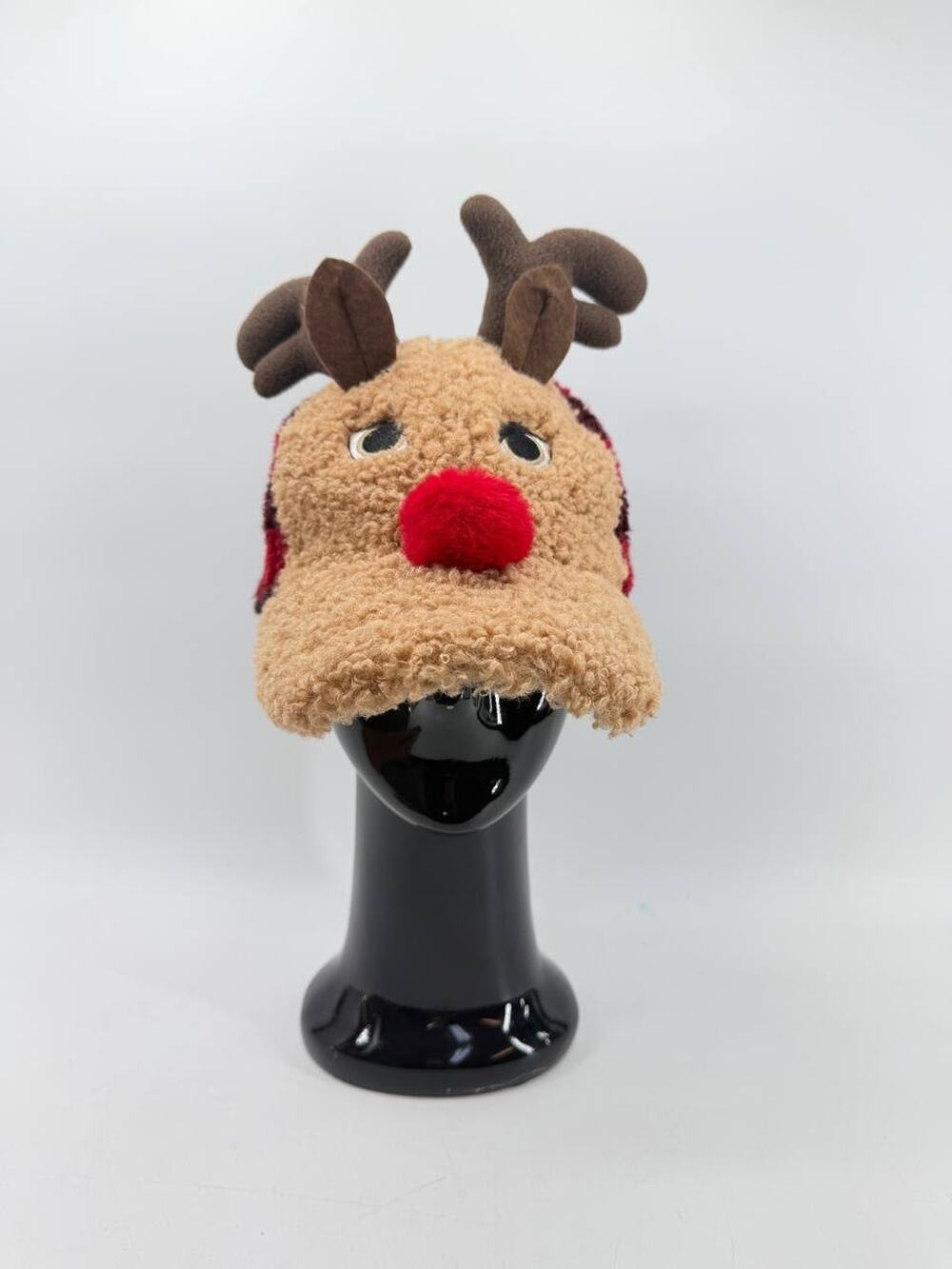 Reindeer Christmas Plush Hat One Size Holiday Time Brown Red Adult